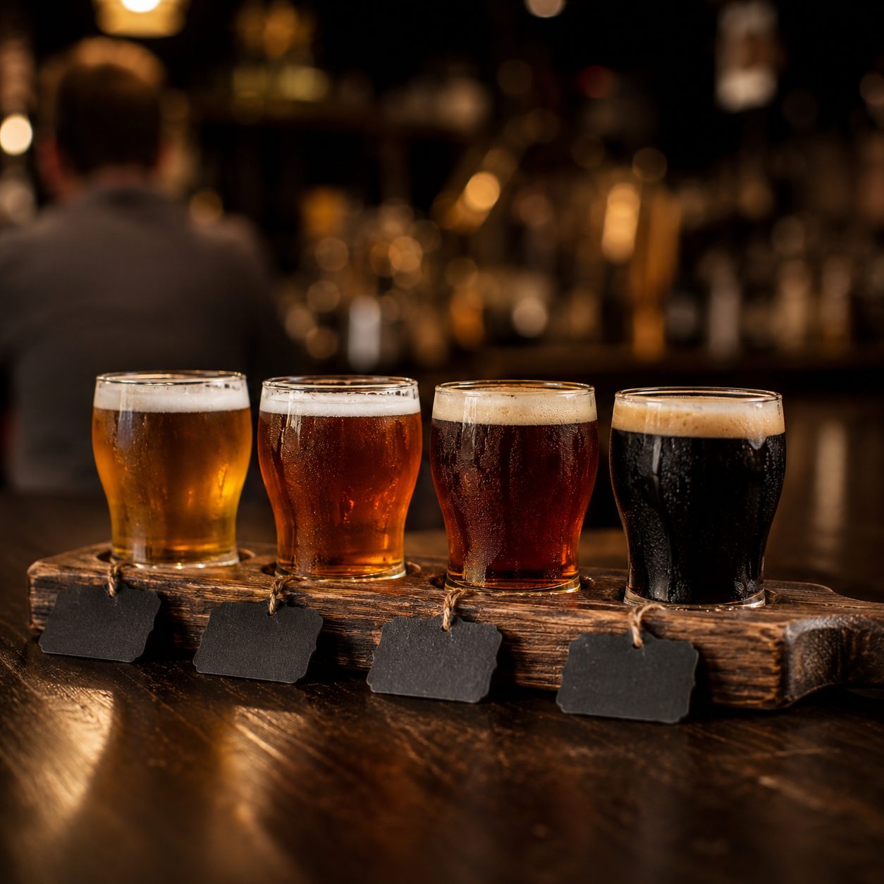 Flight of four beers pale to dark